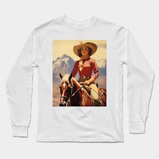 Elegance in Motion: Retro Vintage Cowgirl Horseback Design Long Sleeve T-Shirt